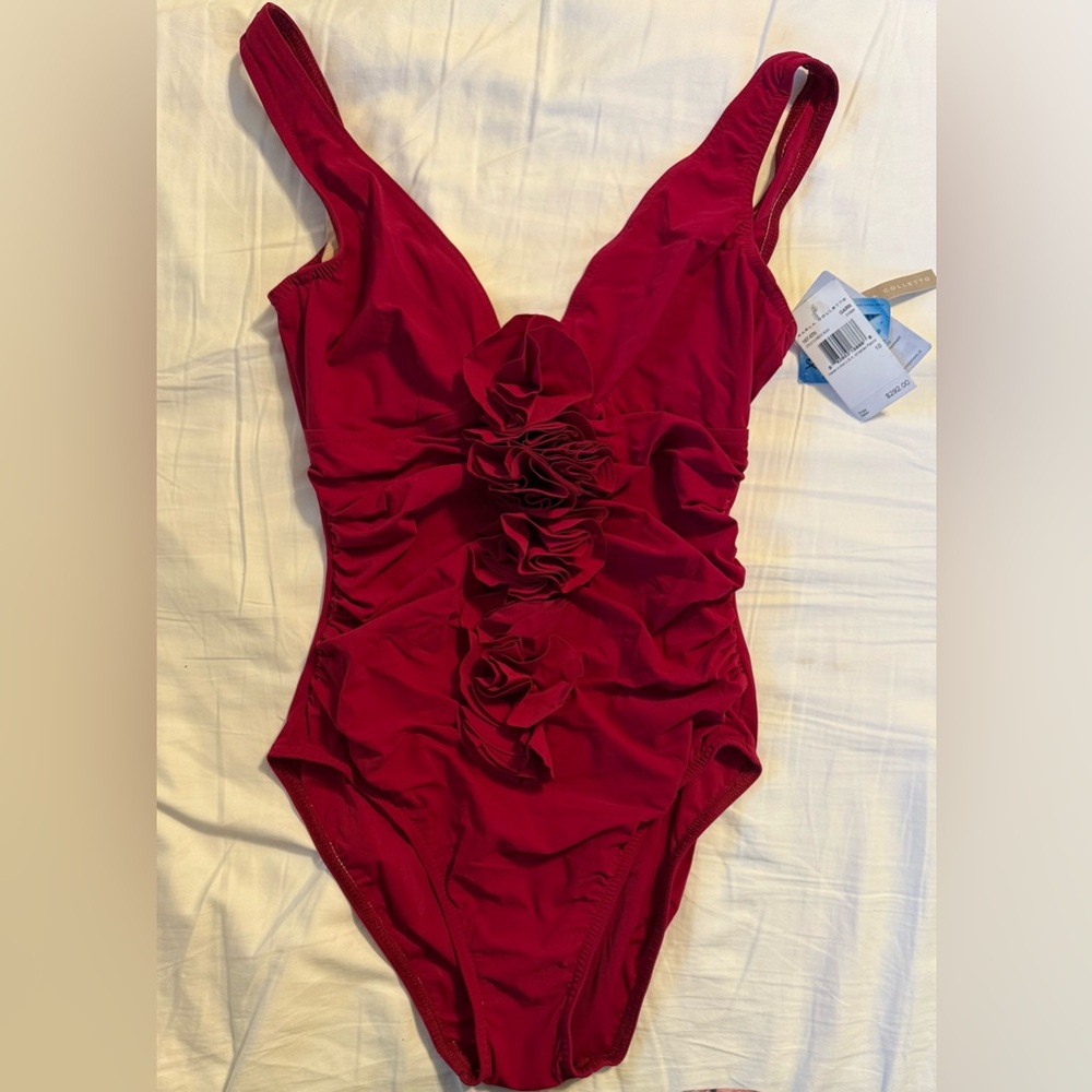 Red Ruched Ladies One Piece Swimsuit